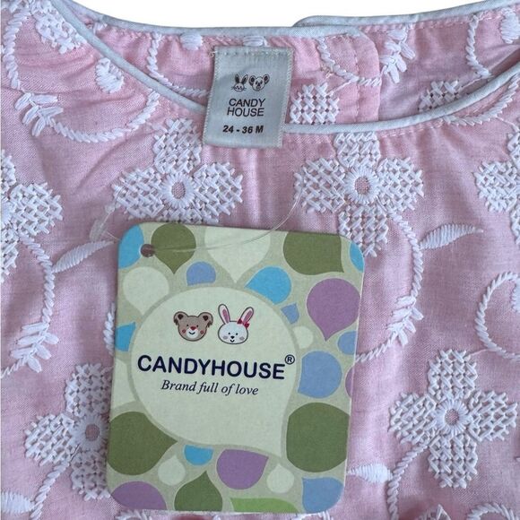 NWT CandyHouse Little Girl A Line Formal Floral Embroidered Pink & White Dress - Picture 2 of 6